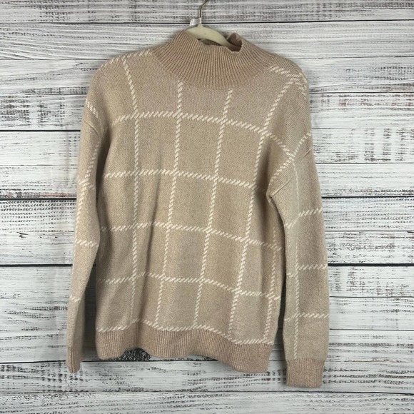 Rachel Zoe Sweaters - Rachel Zoe Cream Wool Blend Mock Neck Windowpane Sweater S